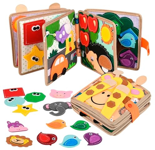 Quiet Book ab 1 Jahr – Montessori Busy Board aus Weichem Filz, Unkaputtbares Stoffbuch für Baby & Kleinkinder, Motorikspielzeug & Sensorisches Lernspielzeug ab 1 2 3 Jahre