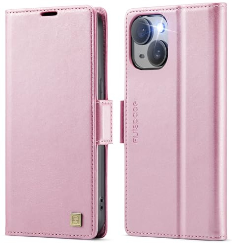 Teeirllim for iPhone 14 Plus, Premium Wallet Case Leather Flip Cover, with RFID Blocking Credit Card Holde, Flip Kickstand Protective Shockproof Cover - Rose gold