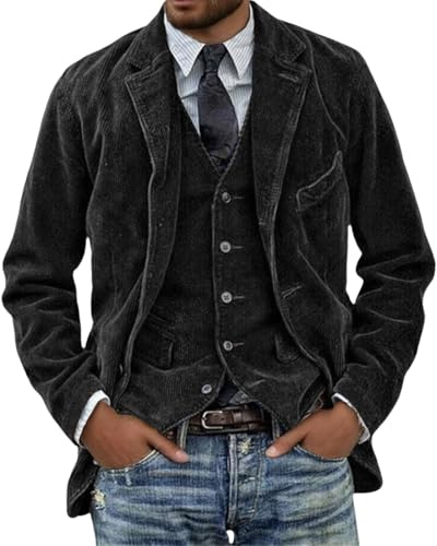 Blazer de Pana Vintage para Hombre, Chaqueta Vaquera de Negocios, Ropa Trabajo Informal, Abrigo Deportivo Negro, Talla 3XL