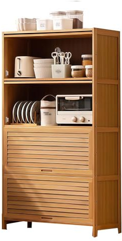 GAOCUNBING Credenza da cucina per la casa, in legno, autoportante, a più livelli, con design a persiana, armadio da cucina o dispensa, scarpiera per cucina, ingresso in legno, altezza 138 cm