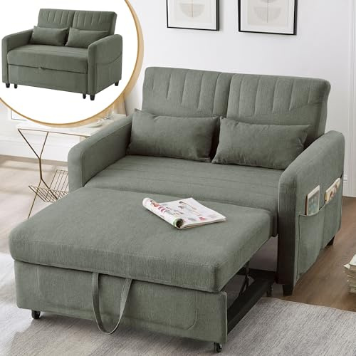 GULFXDS Schlafsofa, Schlafcouch, Klappsofa, Zweisitzer Sofabett mit Schlaffunktion, Ausziehbares, Dreistufig Verstellbare Rückenlehne, Geeignet für Wohnungen/Gästezimmer/Lounge(Armee Grün)
