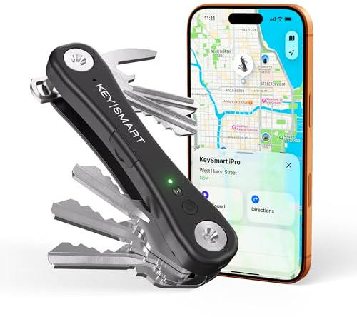 KeySmart iPro - Key Finder Locator with Sound, Keychain Key Holder, Apple Find My App Compatible, Key Organizer, Compact Clutter-Free Key Chain Tracker, Rechargeable Battery (Up to 14 Keys, Black)