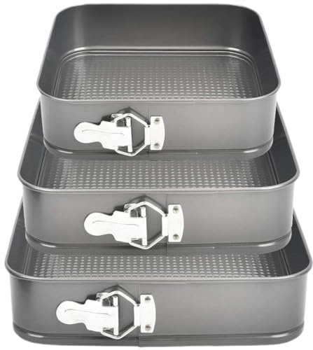 HXOOXH Square Springform Cake Tin Set 24/26/28cm, 3Pcs Carbon Steel Non-Stick Baking Tins with Removable Bottom, Oven Freezer Safe Cake Pans for Cheesecake Brownie Pizza Quiche