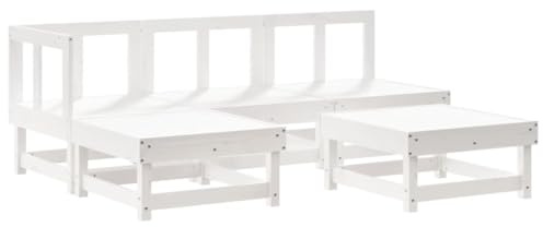 XHNIFBN 5-TLG. Garten-Lounge-Set aus massivem Kiefernholz, Modulare Sitzgruppe für Garten Terrasse Balkon, Gartensofa mit Hocker Couchtisch, Weißes Lounge-Set Holz (61x60,5x62 cm)
