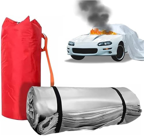 Coperta antincendio per auto, coperta ignifuga per veicoli di emergenza, double-face, rivestita in silicone, resistente al calore 1100 °C, per auto elettriche e a combustibile in parcheggio e stazione