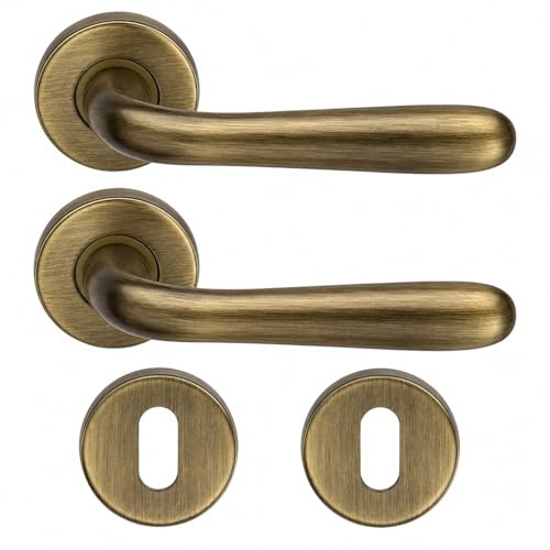 DACAN PROTECTION Maniglie Porte Interne in Alluminio con Rosetta 45 mm, Set Completo con Accessori per Porte Legno Bagno Camera Ufficio, Facile da Installare (Bronzo Scuro)