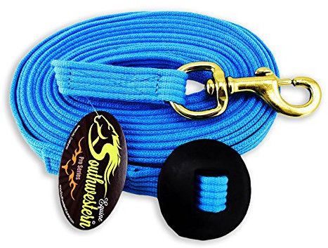 24 'flach Baumwolle Web Longierleine mit Bolt Snap & Gummi Stop – von Southwestern Equine, türkis