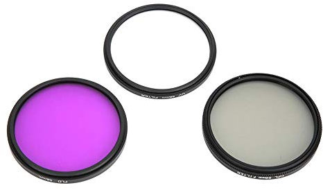 VBESTLIFE Set di filtri per obiettivi da 58 mm, Kit di filtri per Lenti in Vetro Ottico UV + CPL + FLD con Custodia per per per Fotocamera DSLR