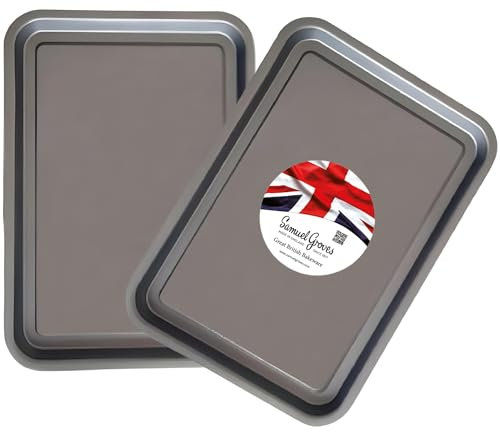 Samuel Groves 32cm 2 Pack Set Double Coated Non Stick Oven Baking Tray Roasting, Baking Tray, Roasting Tins, Baking Tray Set, Roasting Trays, Roasters, Baking Tray Set, Made in England (2 Pack)