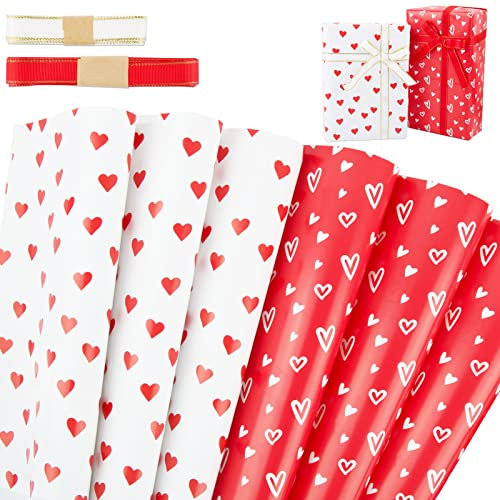 COLOFALLA 6 Blätter Liebe Herzen Geschenkpapier Valentinstag 50×70cm Verpakungspapier zum Valentinstag Hochzeit Geburtstag Muttertag gefaltet geliefert (B)