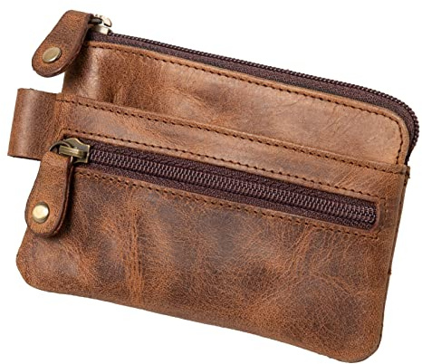 Alassio 42242 – Custodia portachiavi in vera pelle, con 2 anelli portachiavi, scomparto aggiuntivo con cerniera e 2 scomparti, organizer per chiavi in marrone, portachiavi circa 7,5 x 10 cm, marrone,