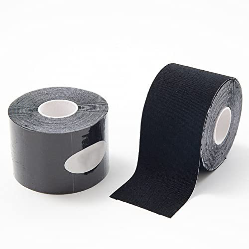 LTLCLZ 2Rollen Kinesiologie Tape 5M Sport Erholung Elastisches Band Knieschoner Muskelschmerzlinderung Knieschoner Für Gym Fitness Bandage,Schwarz,5CM