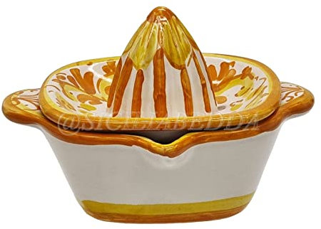 sicilia bedda - SPREMIAGRUMI Manuale in Ceramica di CALTAGIRONE - Prodotto Artigianale Realizzato Interamente a Mano (Arancione)