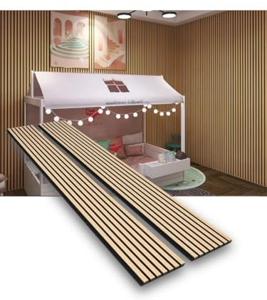 eazart Acoustic Wood Veneer Slat Wall Panels for Interior Wall and Ceilings Decor | Sound-Absorbing Felt Board | 3D Sound Proof Decorative Panels | 94.49” x 23.62” Each Box | 2 Pack | Natural Oak
