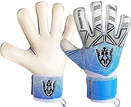 Keeperking Målvaktshandskar för vuxna, barn och ungdomar, med och utan fingerskydd, fotbollshandskar med avtagbara fingerskydd på 4 mm, unisex (6, cyanblå – med avtagbara fingerskydd)