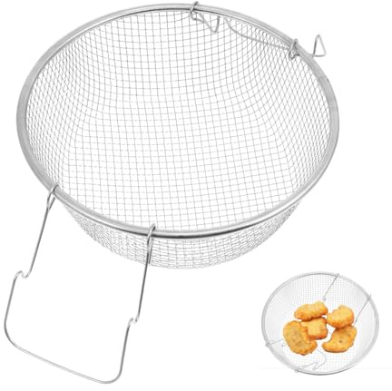 UPKOCH Cesta Freidora Acero Inoxidable 22Cm Redonda con Mango De Alambre para FreíR Papas Pollo Y Snacks con FuncióN De Colador para Cocina