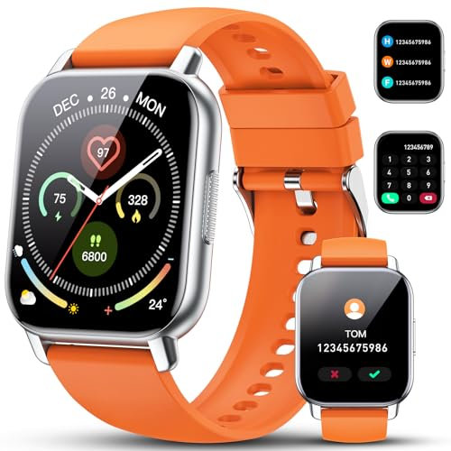 Reloj Inteligente Hombre Mujer, 1.95'' Smartwatch Hombre con Llamadas Bluetooth, Pulsómetro, Monitor de Sueño, Podómetro, 110+ Modos Deportivos, Color Naranja