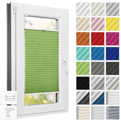 Estika Plissee mit Bohren 85 cm x 230 cm - Pistazien - Rollos für Fenster, Jalousien Fenster für innen, Raffrollo, Fenster plissee