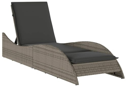 vidaXL Sonnenliege mit Auflage Grau 60x205x73 cm Poly Rattan