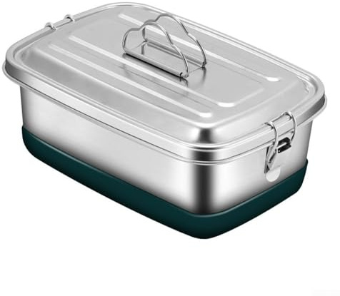 Zoegneer 2000 ml 304 Edelstahl-Lunchbox, versiegelt und auslaufsicher, doppellagig, quadratisch, große Kapazität, mit Deckel, für den Außenbereich (A)