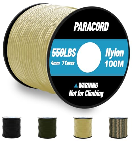 Omtofo 100 m Paracord 550 nylonrep 4 mm, 7 kärntrådar paracord kaki, fallskärmslina, nylonsnöre för armband, linne, halsband, överlevnad paracord Max. 250 kg (550 pund)