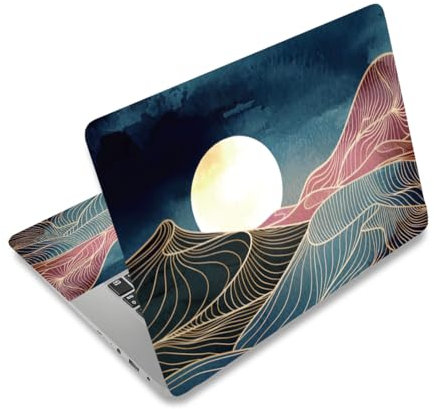 PLIGREAT Autocollant pour Ordinateur Portable Golden Sun Mountain Line Art en Vinyle Universel Réutilisable Décoratif pour Ordinateur Portable DIY Aquarelle