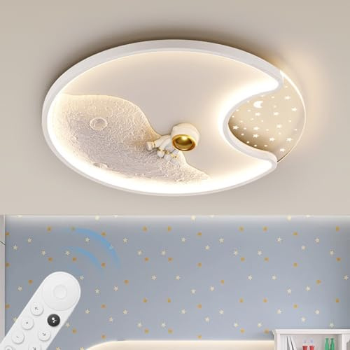 YZSJ Moderne Runde LED Deckenleuchte Cartoon Astronaut Planet Design Deckenleuchte Mit Fernbedienung Induktionsdimmbar Für Schlafzimmer Kinderzimmer Wohnzimmer Arbeitszimmer Weiß