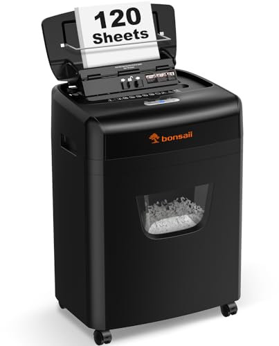 Bonsaii 120 Blatt Aktenvernichter mit Automatischem Einzug, P-4 Partikelschnitt, Extrem Leise mit 62dB, 23-Liter-Behälter und 4 Rädern, Autofeed-Mikroschnitt-Schredder für das Büro(C233-B)