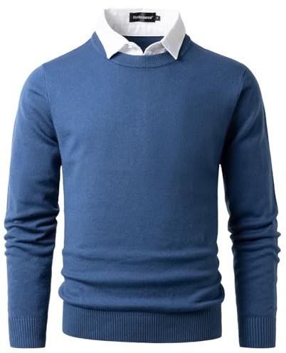 Harbrosrce Hombre 2 in 1 Jersey Suéter de Punto Jerséis con Cuello Camisero Manga Larga Jersey Cuello Redondo