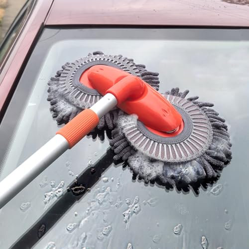 Taylor & Brown Car Wash Brush, Rotating Car Cleaning Brush, Telescopic Car Washing Brush Long Handle, Double-Head Mop on a Stick, Microfiber Washing Cleaning Mop for Windscreen, Glass & Caravan