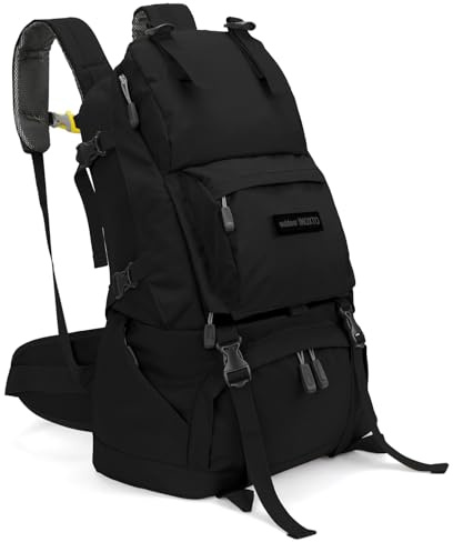 INOXTO Sac à Dos De RandonnéE LéGer Et ImperméAble 45l Avec Housse De Pluie ImperméAble Pour Hommes Et Femmes, Pour Le Camping Et L'Alpinisme En ExtéRieur (Noir, standard)