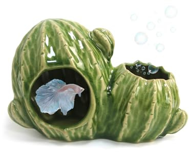Deapeey Aquarium Decor Cave Betta Fish Tank Accessories Ornaments Cactus House Hideout for Shrimp Cichlid Hermit Crab, Octopus Hiding Breeding for Tank (Green Cactus)