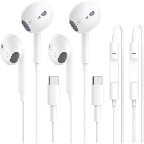 2 paket USB C-hörlurar trådbundna för iPhone 17/16/15 In-Ear hörlurar med mikrofon och volymkontroll HiFi-stereotyp C-hörlurar för Phone 17/16/15 Pro Max, för Galaxy S23/S22/S21/S20/Ultra Note 10/20