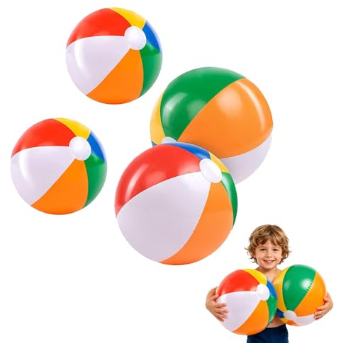CYZTD 4Pack 14''/16'' Inflatable Rainbow Beach Balls,Multicolour Blow Up Pool Toy for Swimming Pool Parties Water Ball,Outdoor Water Games,Holiday Beach Play,Pool Party Decoration and Garden Fun
