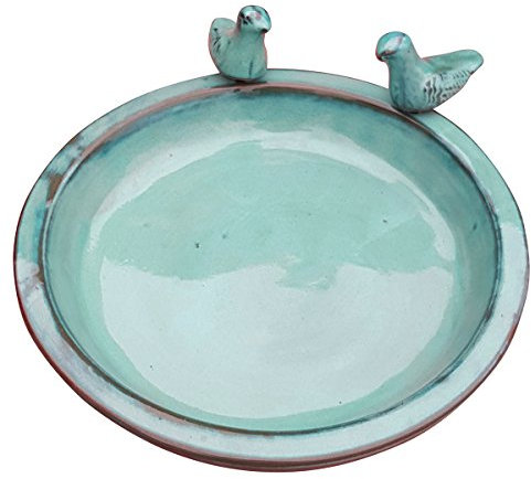 Fachhandel-Plus Vogeltränke mit Vögel rund frostfest Vogelbad Futterschale Vogelbecken Shabby chic versch. Farben wählbar, Farbe:türkis