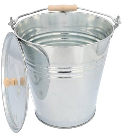 HRB Zinkeimer Ascheeimer mit Deckel Silber 12 Liter, ideale Kamin Zubehör Erweiterung, Eimer zur Lagerung von heißer und kalter Asche