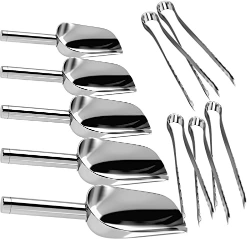 Ice Tongs Scoop Set 10PCS Metal Ice Scoopers for Pick and Mix, Stainless Steel Mini Tongs for Candy Buffet Wedding Bar Party Kitchen Supermarket