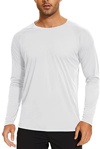 TACVASEN Herren UV Shirts Langarm Atmungsaktiv Sonnenschutz Outdoor Fishing Oberteil Rash Guards, Weiß, M