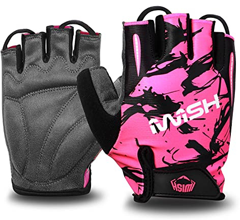 iwish Kids Cycling Gloves Outdoor Riding Bike Roller for Boys Girls Age 4 5 6 7 8 9 10 11 12 (L for age 7-10, Pink)
