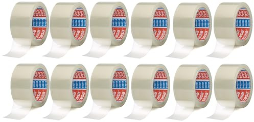 tesa tesapack 64014 - Geräuscharmes 66 m Paketklebeband zum Verpacken von Paketen und Versandschachteln - transparent - (12 Rollen, Single)