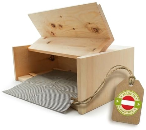 Brotkasten aus Zirbenholz mit Gitter und Bienenwachstuch, 45x16x25 cm