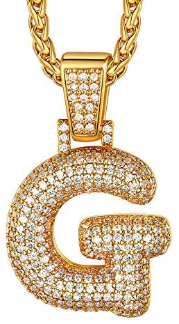 Suplight Herren Initiale Kette 18k vergoldet 56+5cm Weizenkette mit Iced-Out Buchstabe G Anhänger Schaumblase Design Bling Bling CZ Hiphop Rapper Modeschmuck Accessoire
