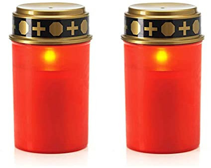 Lanterna solare funeraria a LED, lanterna funeraria per cimitero con effetto fiamme, impermeabile, luci decorative per preghiera spacrificiale rituale di zucca, 2 pezzi (rossa, senza preoccupazioni)