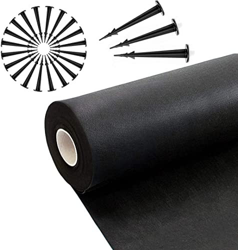 PrimeGarden® Tessuto Anti-Erbacce 50g/m², Pacciamatura: Resistente, Permeabile all'Acqua, Anti-UV, Nero. Tela Contro Erbe (0,8m x 20m = 16m² + 50 Ancore)