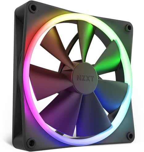 NZXT F140 RGB-fläktar - RF-R14SF-B1 - Avancerad anpassning av belysning - Viskande tyst kylning - Singel (fläkt och kontroll krävs och medföljer ej) - 140 mm fläkt - Svart