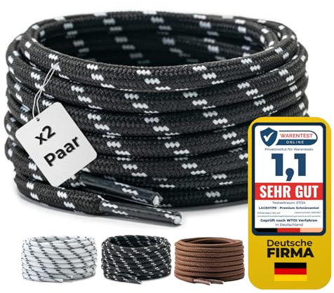 LaceHype 2 Paar Premium Schnürsenkel rund 4,5 mm Schühbänder aus Polyester | Reißfeste Schuhbänder für Arbeitsschuhe, Stiefel, Outdoorschuhe und Sportschuhe, Boots, Shoe Laces