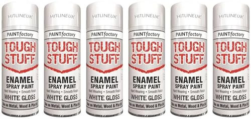 HitlineUK White Enamel Spray Paint 6 x 400ml Ideal For Metal, Wood & Plastic Paint, All Purpose Spray PaintFor Interior & Exterior Spray Paint White Gloss Smooth Finish