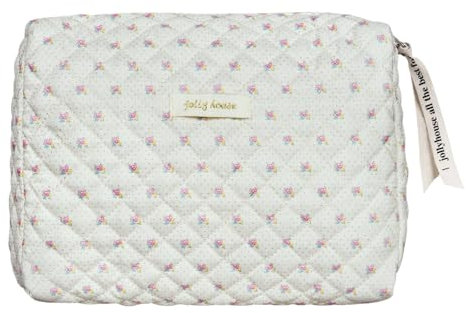 Aucuu Große Kosmetiktasche für unterwegs, mit Reißverschluss, Blumenmuster, große Kapazität, Kulturbeutel für Reisen, für Damen und Mädchen, #4 Stil B-beige, 32 * 22 * 2.5cm