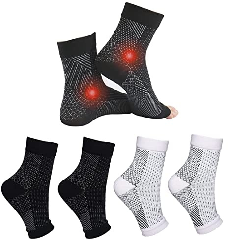 4 Paar Sprunggelenkbandage Orthopädische Kompressionssocken damen herren für Plantarfasziitis Socken Arthritis Gelenkschmerzen Fersensporn Neuropathie Fussbandagen Sprunggelenk (Weiß+Schwarz, 34-37)