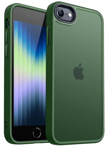 CANSHN Funda Mate para iPhone SE 3/2 (2022/2020), para iPhone 7, para iPhone 8, (4,7 Pulgadas) [Protección Militar] Carcasa Trasera Translúcida Esmerilada Antihuellas (Verde Oscuro)